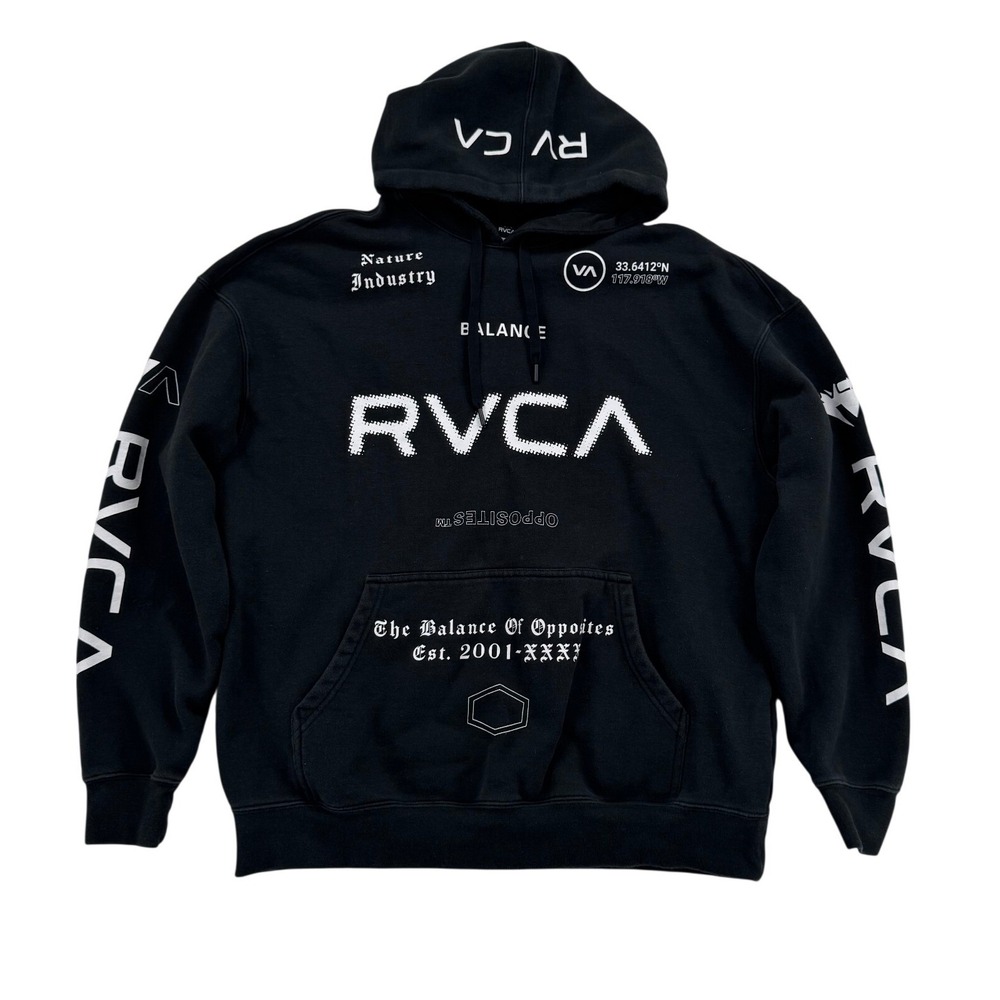 RVCA Hoodie Men Medium Black Excellent Graphic Balance Of Opposites Sweatshirt